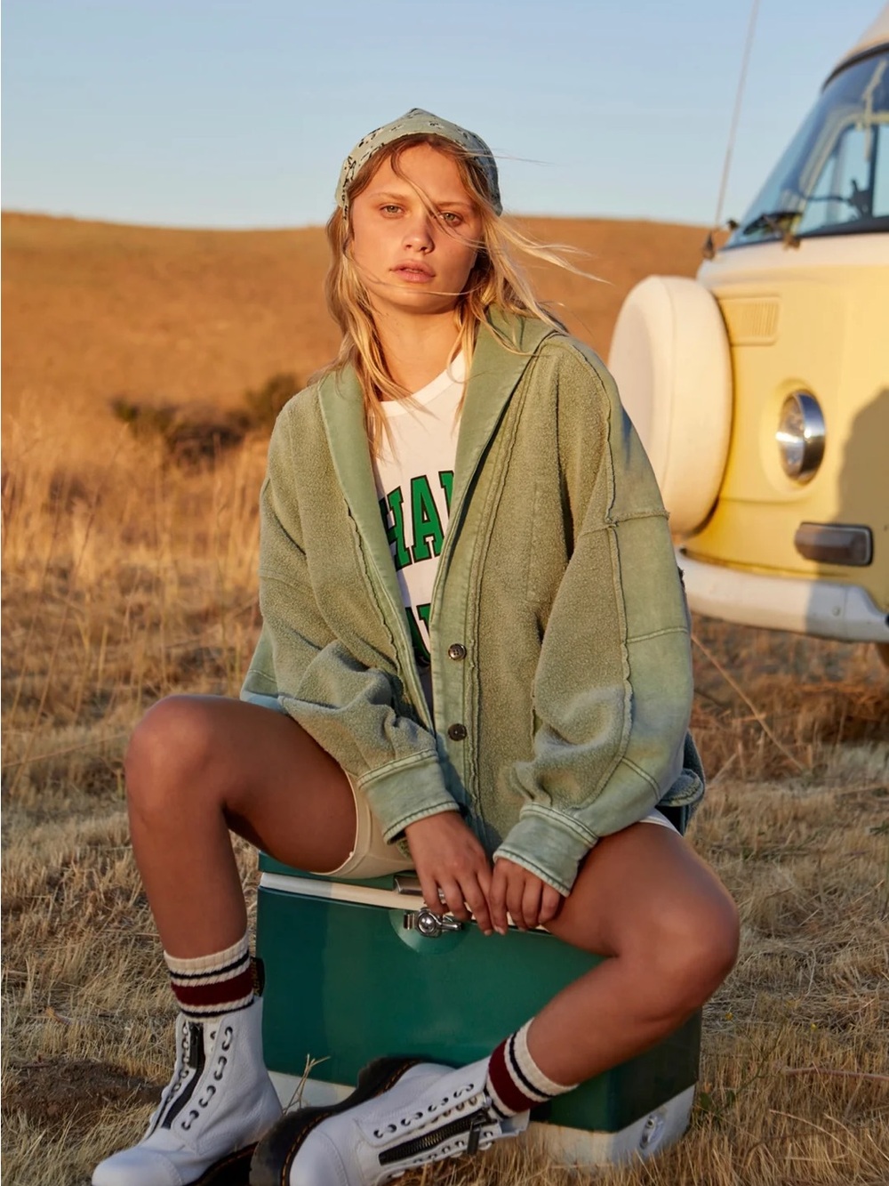 Free People Jordan Reverse Fleece Shacket~ Bleached Military